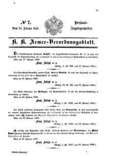 Kaiserlich-königliches Armee-Verordnungsblatt: Personal-Angelegenheiten 18590224 Seite: 1