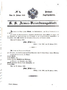 Kaiserlich-königliches Armee-Verordnungsblatt: Personal-Angelegenheiten 18590226 Seite: 1