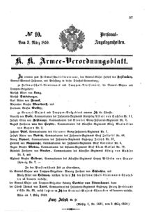 Kaiserlich-königliches Armee-Verordnungsblatt: Personal-Angelegenheiten 18590303 Seite: 1