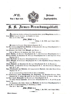 Kaiserlich-königliches Armee-Verordnungsblatt: Personal-Angelegenheiten 18590407 Seite: 1