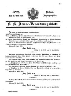 Kaiserlich-königliches Armee-Verordnungsblatt: Personal-Angelegenheiten 18590428 Seite: 1