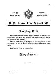 Kaiserlich-königliches Armee-Verordnungsblatt: Personal-Angelegenheiten 18590609 Seite: 1