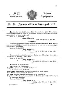 Kaiserlich-königliches Armee-Verordnungsblatt: Personal-Angelegenheiten 18590621 Seite: 1