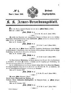 Kaiserlich-königliches Armee-Verordnungsblatt: Personal-Angelegenheiten 18600106 Seite: 1