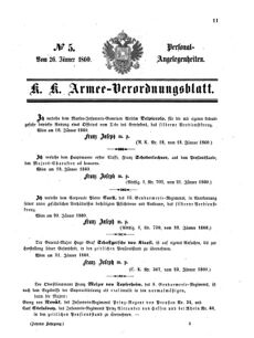 Kaiserlich-königliches Armee-Verordnungsblatt: Personal-Angelegenheiten 18600126 Seite: 1