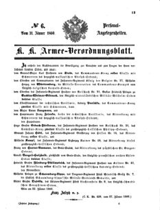 Kaiserlich-königliches Armee-Verordnungsblatt: Personal-Angelegenheiten 18600131 Seite: 1