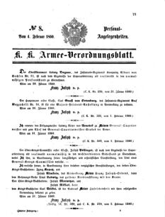 Kaiserlich-königliches Armee-Verordnungsblatt: Personal-Angelegenheiten 18600204 Seite: 1