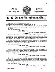 Kaiserlich-königliches Armee-Verordnungsblatt: Personal-Angelegenheiten 18600302 Seite: 1