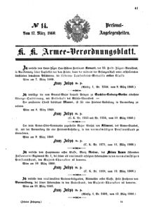 Kaiserlich-königliches Armee-Verordnungsblatt: Personal-Angelegenheiten 18600317 Seite: 1