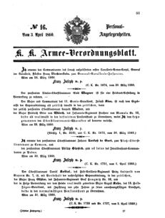 Kaiserlich-königliches Armee-Verordnungsblatt: Personal-Angelegenheiten 18600403 Seite: 1