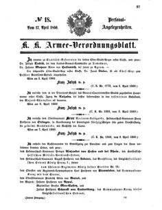 Kaiserlich-königliches Armee-Verordnungsblatt: Personal-Angelegenheiten 18600417 Seite: 1