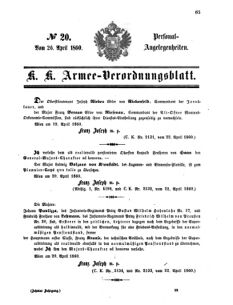 Kaiserlich-königliches Armee-Verordnungsblatt: Personal-Angelegenheiten 18600426 Seite: 1