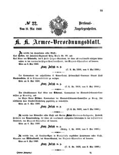 Kaiserlich-königliches Armee-Verordnungsblatt: Personal-Angelegenheiten 18600516 Seite: 1