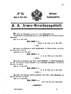 Kaiserlich-königliches Armee-Verordnungsblatt: Personal-Angelegenheiten 18600521 Seite: 1