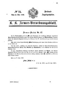 Kaiserlich-königliches Armee-Verordnungsblatt: Personal-Angelegenheiten 18600522 Seite: 1