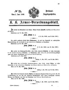 Kaiserlich-königliches Armee-Verordnungsblatt: Personal-Angelegenheiten 18600602 Seite: 1