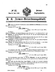 Kaiserlich-königliches Armee-Verordnungsblatt: Personal-Angelegenheiten 18600619 Seite: 1