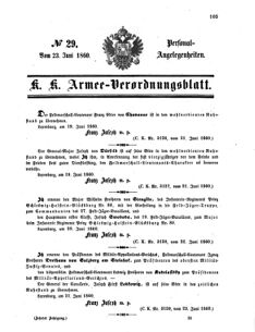 Kaiserlich-königliches Armee-Verordnungsblatt: Personal-Angelegenheiten 18600623 Seite: 1