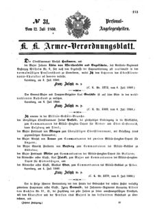 Kaiserlich-königliches Armee-Verordnungsblatt: Personal-Angelegenheiten 18600712 Seite: 1