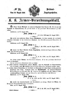 Kaiserlich-königliches Armee-Verordnungsblatt: Personal-Angelegenheiten 18600830 Seite: 1