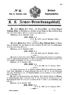 Kaiserlich-königliches Armee-Verordnungsblatt: Personal-Angelegenheiten 18600922 Seite: 1