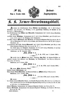 Kaiserlich-königliches Armee-Verordnungsblatt: Personal-Angelegenheiten 18601004 Seite: 1