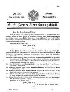 Kaiserlich-königliches Armee-Verordnungsblatt: Personal-Angelegenheiten 18601021 Seite: 1