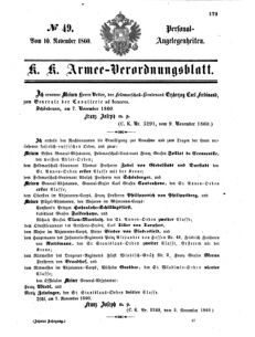 Kaiserlich-königliches Armee-Verordnungsblatt: Personal-Angelegenheiten 18601110 Seite: 1