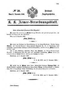 Kaiserlich-königliches Armee-Verordnungsblatt: Personal-Angelegenheiten 18601111 Seite: 1