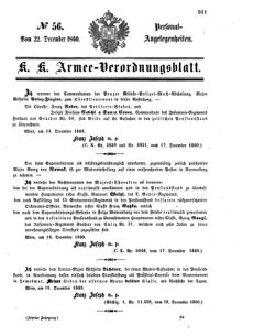 Kaiserlich-königliches Armee-Verordnungsblatt: Personal-Angelegenheiten 18601222 Seite: 1