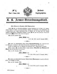 Kaiserlich-königliches Armee-Verordnungsblatt: Personal-Angelegenheiten 18610101 Seite: 1