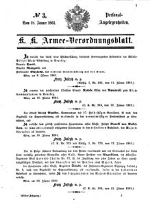 Kaiserlich-königliches Armee-Verordnungsblatt: Personal-Angelegenheiten 18610118 Seite: 1