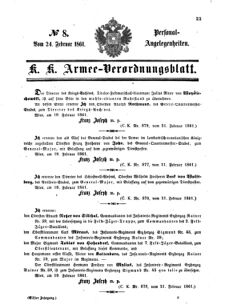 Kaiserlich-königliches Armee-Verordnungsblatt: Personal-Angelegenheiten 18610224 Seite: 1