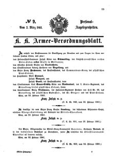 Kaiserlich-königliches Armee-Verordnungsblatt: Personal-Angelegenheiten 18610302 Seite: 1