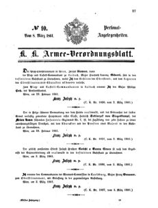 Kaiserlich-königliches Armee-Verordnungsblatt: Personal-Angelegenheiten 18610308 Seite: 1