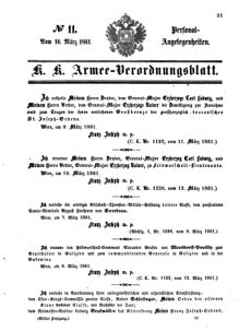 Kaiserlich-königliches Armee-Verordnungsblatt: Personal-Angelegenheiten 18610316 Seite: 1