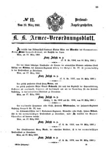 Kaiserlich-königliches Armee-Verordnungsblatt: Personal-Angelegenheiten 18610323 Seite: 1