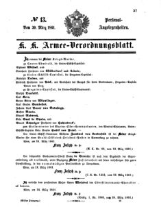 Kaiserlich-königliches Armee-Verordnungsblatt: Personal-Angelegenheiten 18610330 Seite: 1