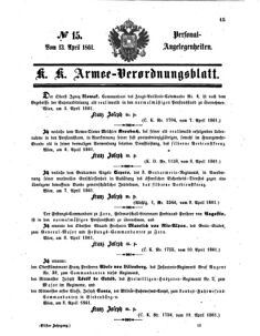 Kaiserlich-königliches Armee-Verordnungsblatt: Personal-Angelegenheiten 18610413 Seite: 1