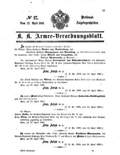 Kaiserlich-königliches Armee-Verordnungsblatt: Personal-Angelegenheiten 18610427 Seite: 1