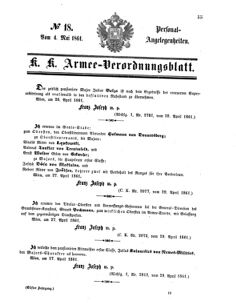 Kaiserlich-königliches Armee-Verordnungsblatt: Personal-Angelegenheiten 18610504 Seite: 1