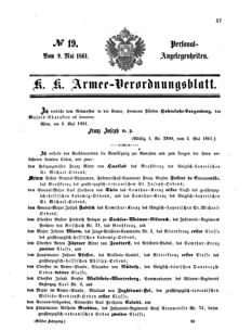 Kaiserlich-königliches Armee-Verordnungsblatt: Personal-Angelegenheiten 18610509 Seite: 1