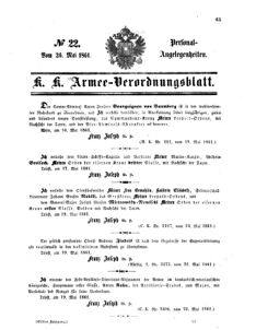 Kaiserlich-königliches Armee-Verordnungsblatt: Personal-Angelegenheiten 18610526 Seite: 1