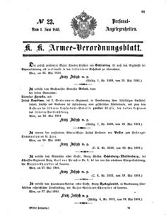 Kaiserlich-königliches Armee-Verordnungsblatt: Personal-Angelegenheiten 18610601 Seite: 1