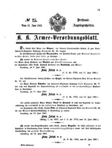 Kaiserlich-königliches Armee-Verordnungsblatt: Personal-Angelegenheiten 18610615 Seite: 1