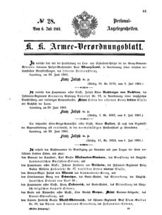 Kaiserlich-königliches Armee-Verordnungsblatt: Personal-Angelegenheiten 18610706 Seite: 1