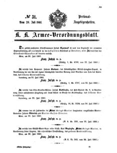 Kaiserlich-königliches Armee-Verordnungsblatt: Personal-Angelegenheiten 18610728 Seite: 1