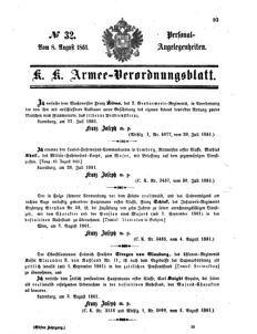 Kaiserlich-königliches Armee-Verordnungsblatt: Personal-Angelegenheiten 18610808 Seite: 1