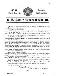 Kaiserlich-königliches Armee-Verordnungsblatt: Personal-Angelegenheiten 18610818 Seite: 1