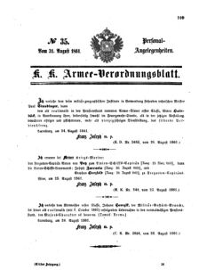 Kaiserlich-königliches Armee-Verordnungsblatt: Personal-Angelegenheiten 18610831 Seite: 1